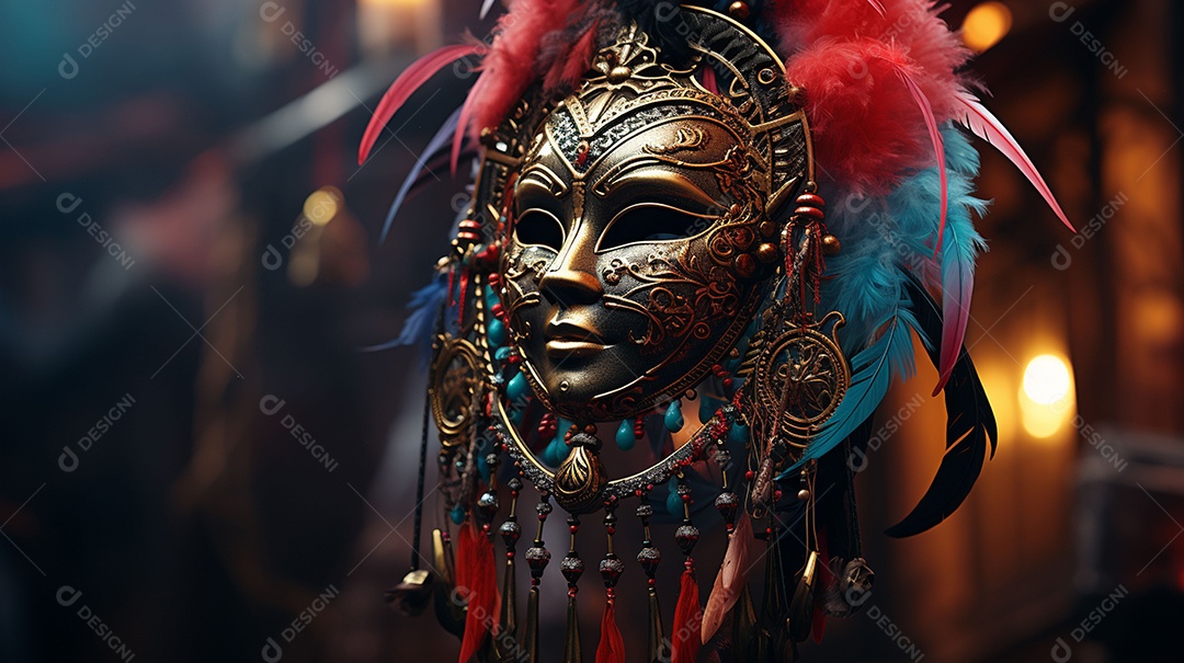 Máscara de carnaval veneziana em close-up uma linda decoração