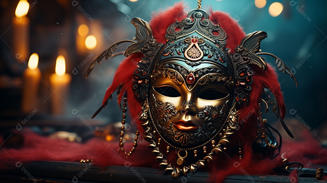 Máscara de carnaval veneziana em close-up uma linda decoração