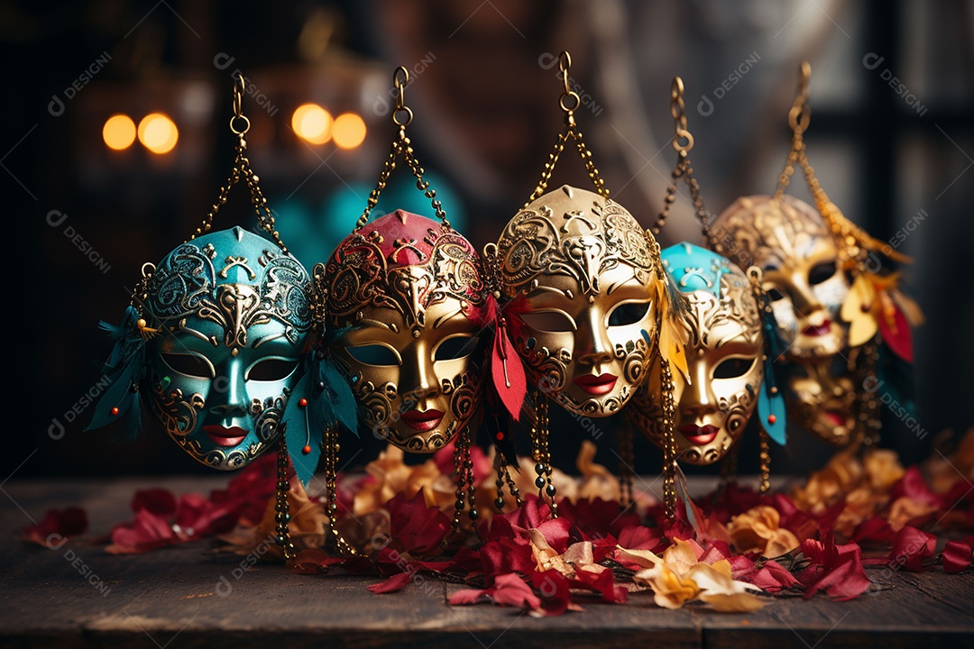 Máscara de carnaval veneziana em close-up uma linda decoração