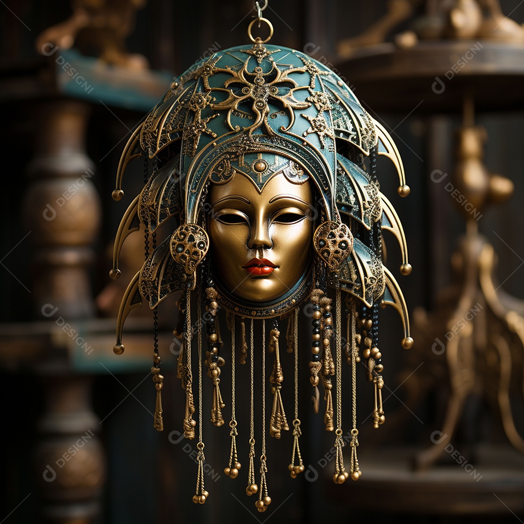 Máscara de carnaval veneziana em close-up uma linda decoração