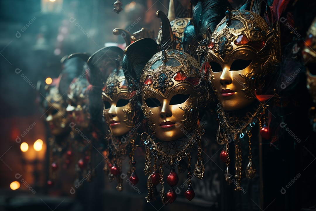 Máscara de carnaval veneziana em close-up uma linda decoração