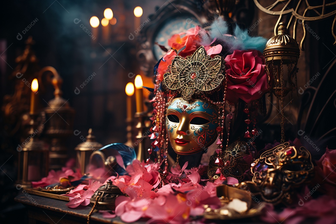 Máscara de carnaval veneziana em close-up uma linda decoração