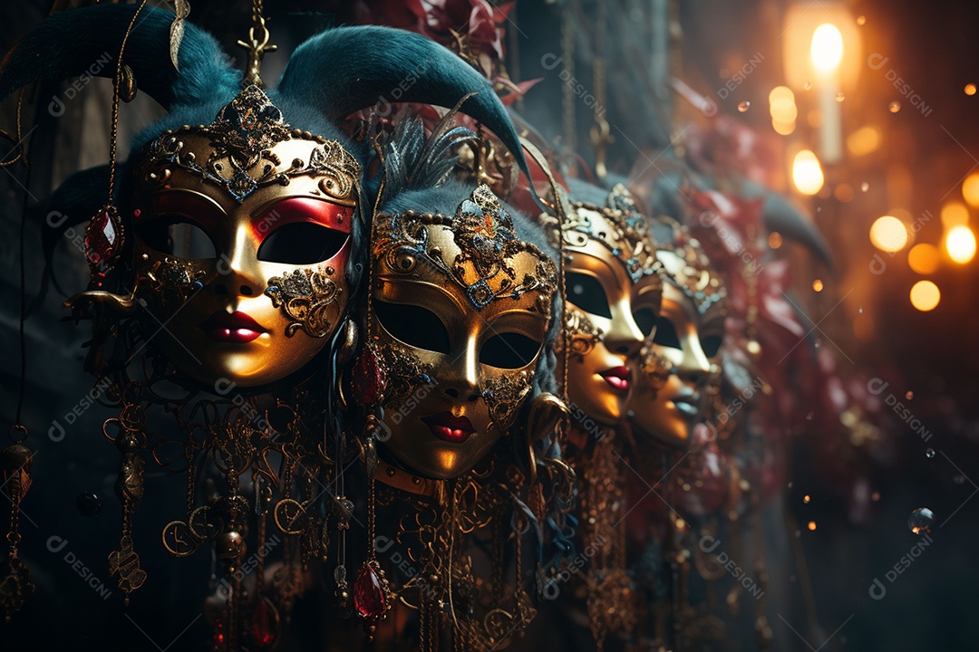 Máscara de carnaval veneziana em close-up uma linda decoração