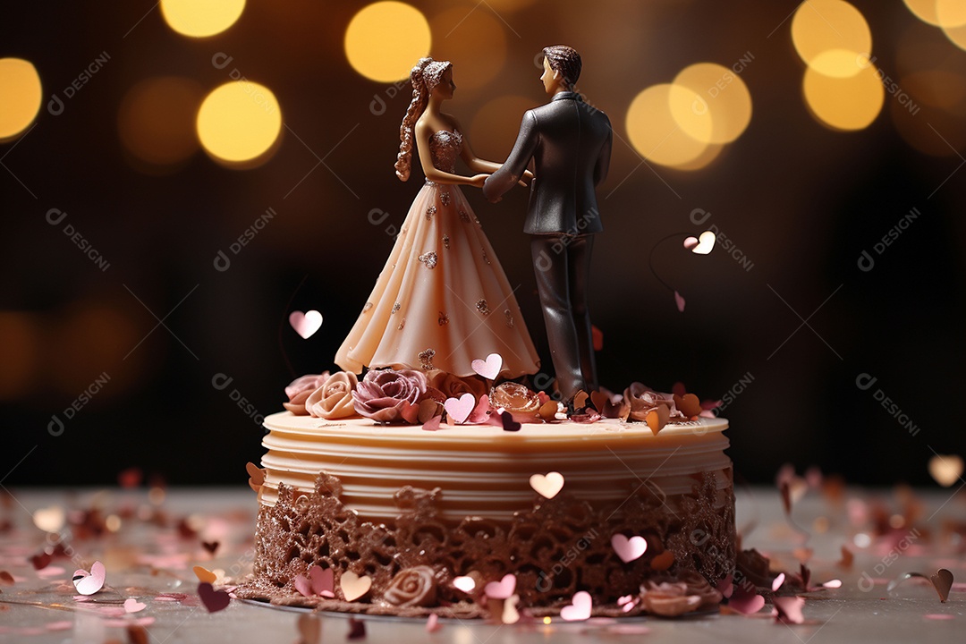 Bolo de casamento com estatueta de noivos