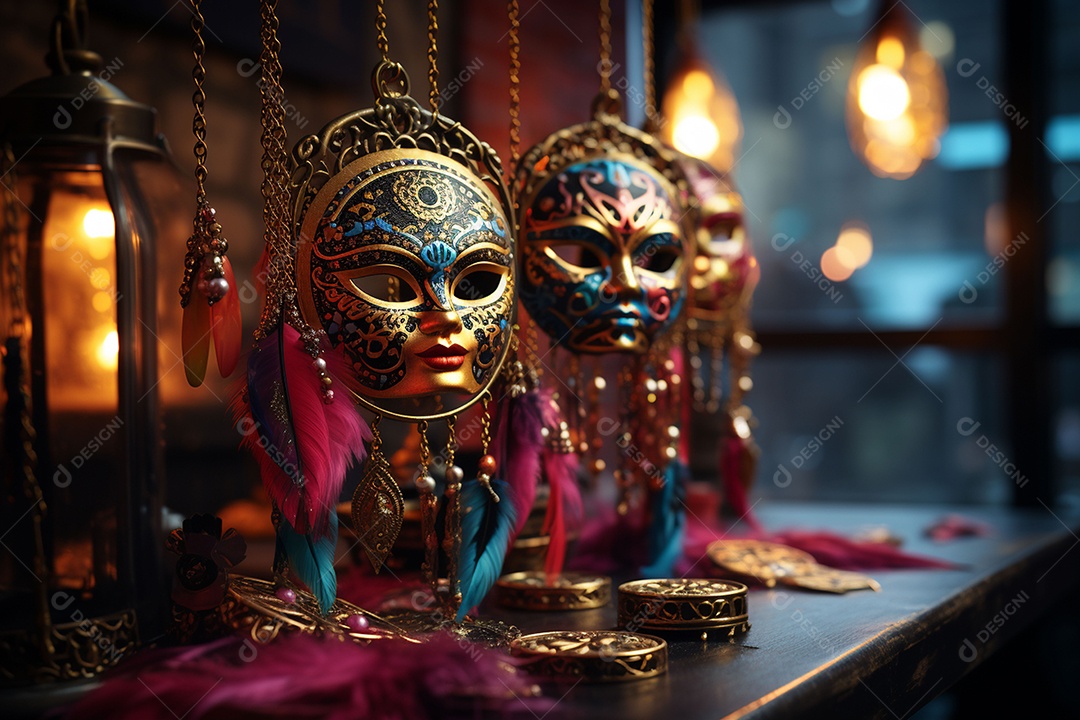 Máscara de carnaval veneziana em close-up uma linda decoração