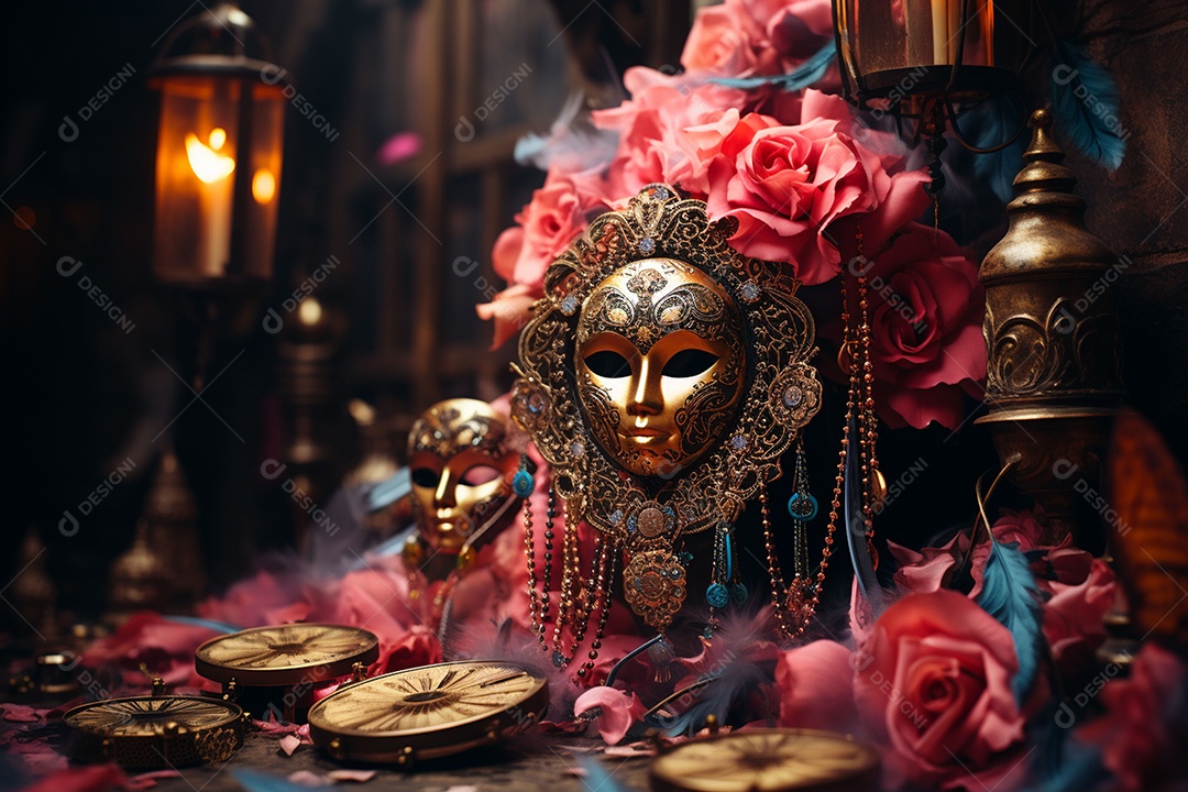 Máscara de carnaval veneziana em close-up uma linda decoração