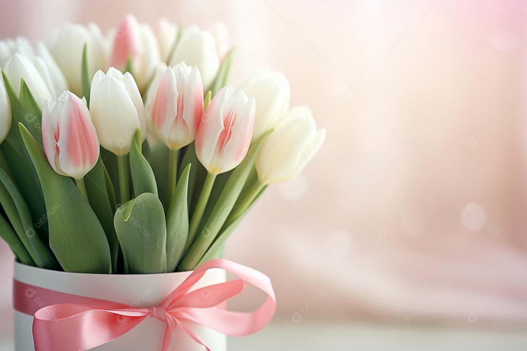 Fundo da primavera com flores de tulipa em fundo do rosa em 3D