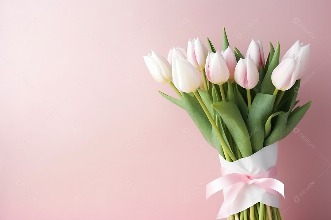 Fundo da primavera com flores de tulipa em fundo do rosa em 3D