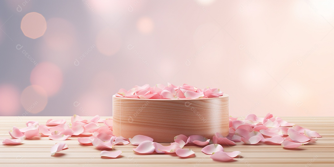Lindas pétalas de rosa sobre mesa de madeira em 3D IA