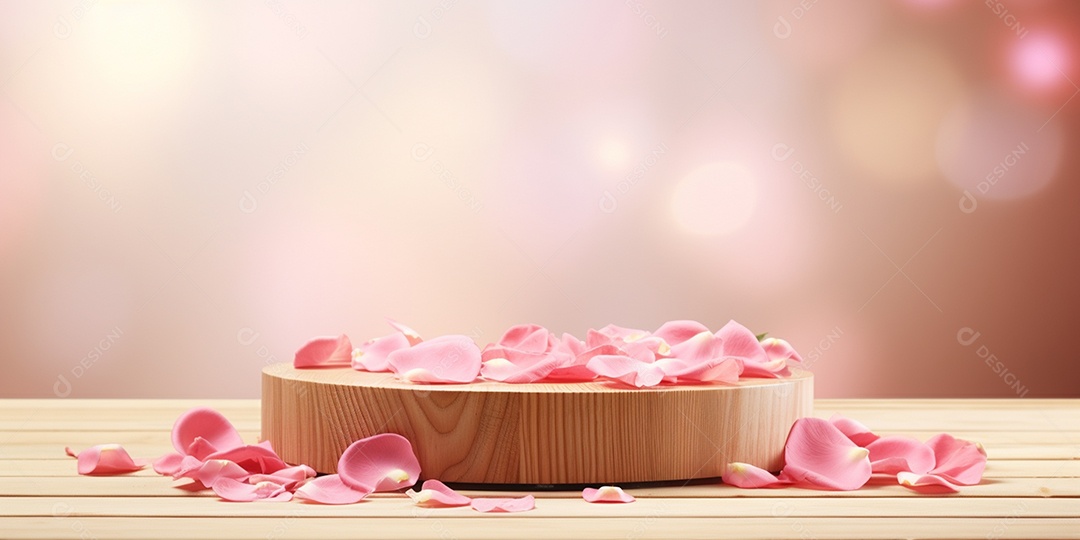 Lindas pétalas de rosa sobre mesa de madeira em 3D IA