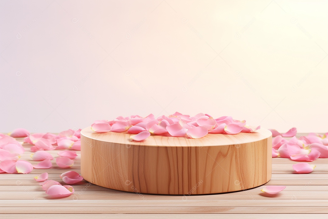 Lindas pétalas de rosa sobre mesa de madeira em 3D IA