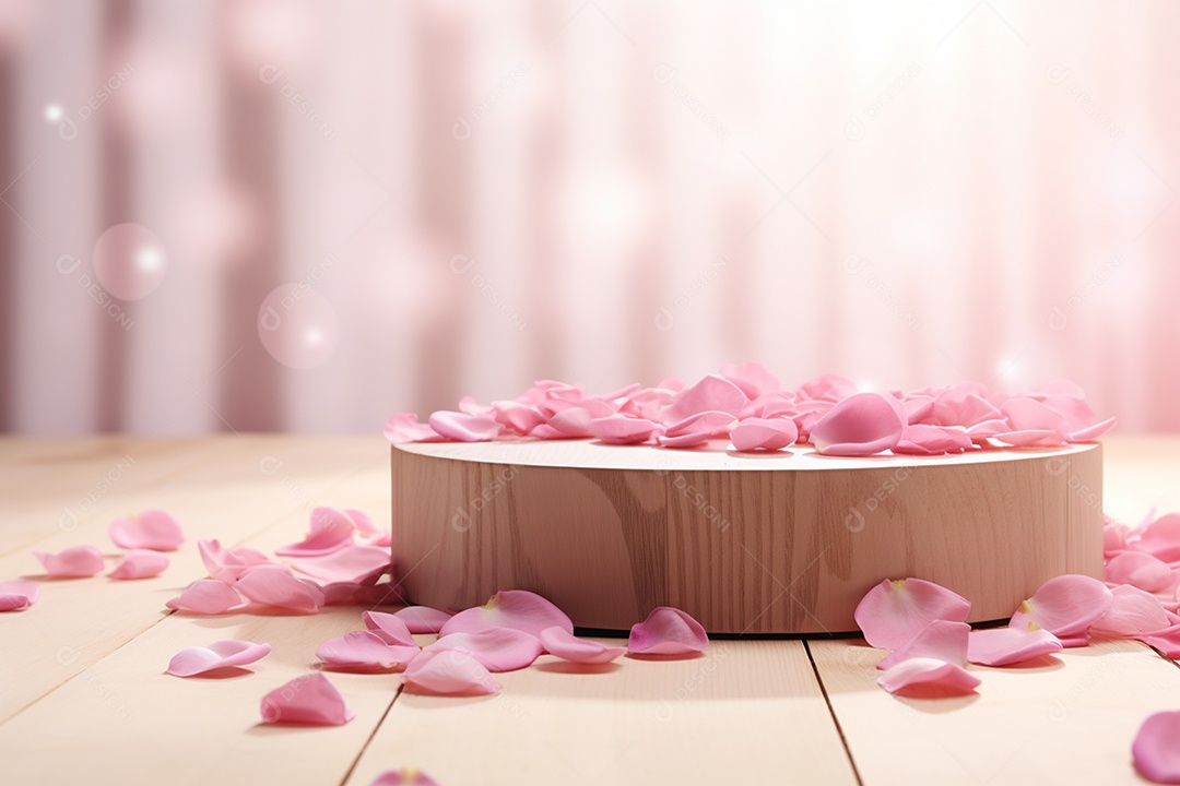 Lindas pétalas de rosa sobre mesa de madeira em 3D IA