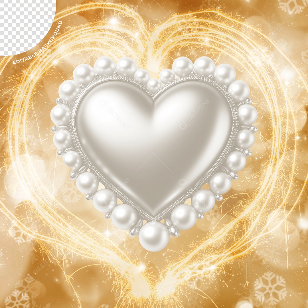 Elemento 3D Coração Branco Ano Novo Para Composição PSD