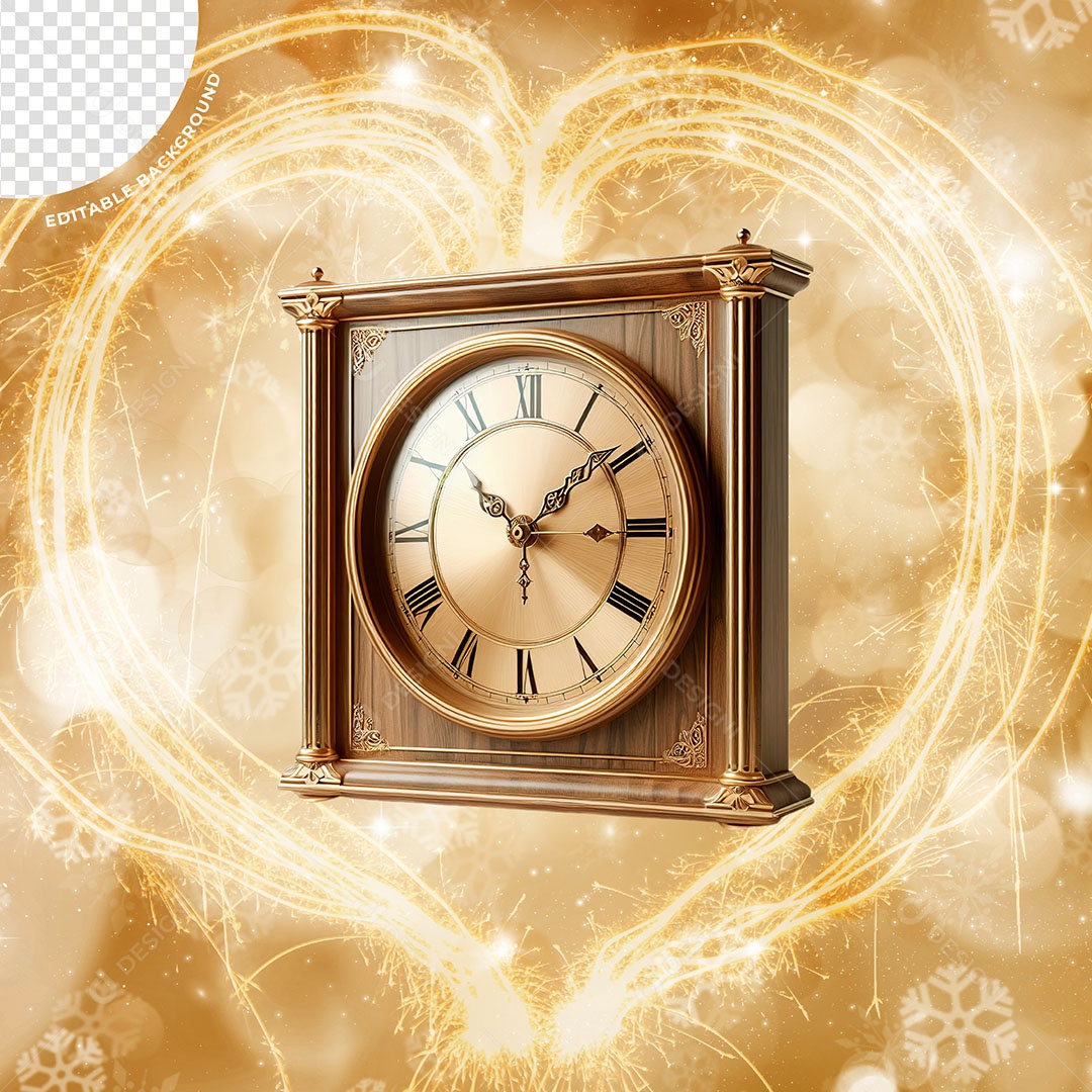 Elemento 3D Relógio Ano Novo Para Composição PSD