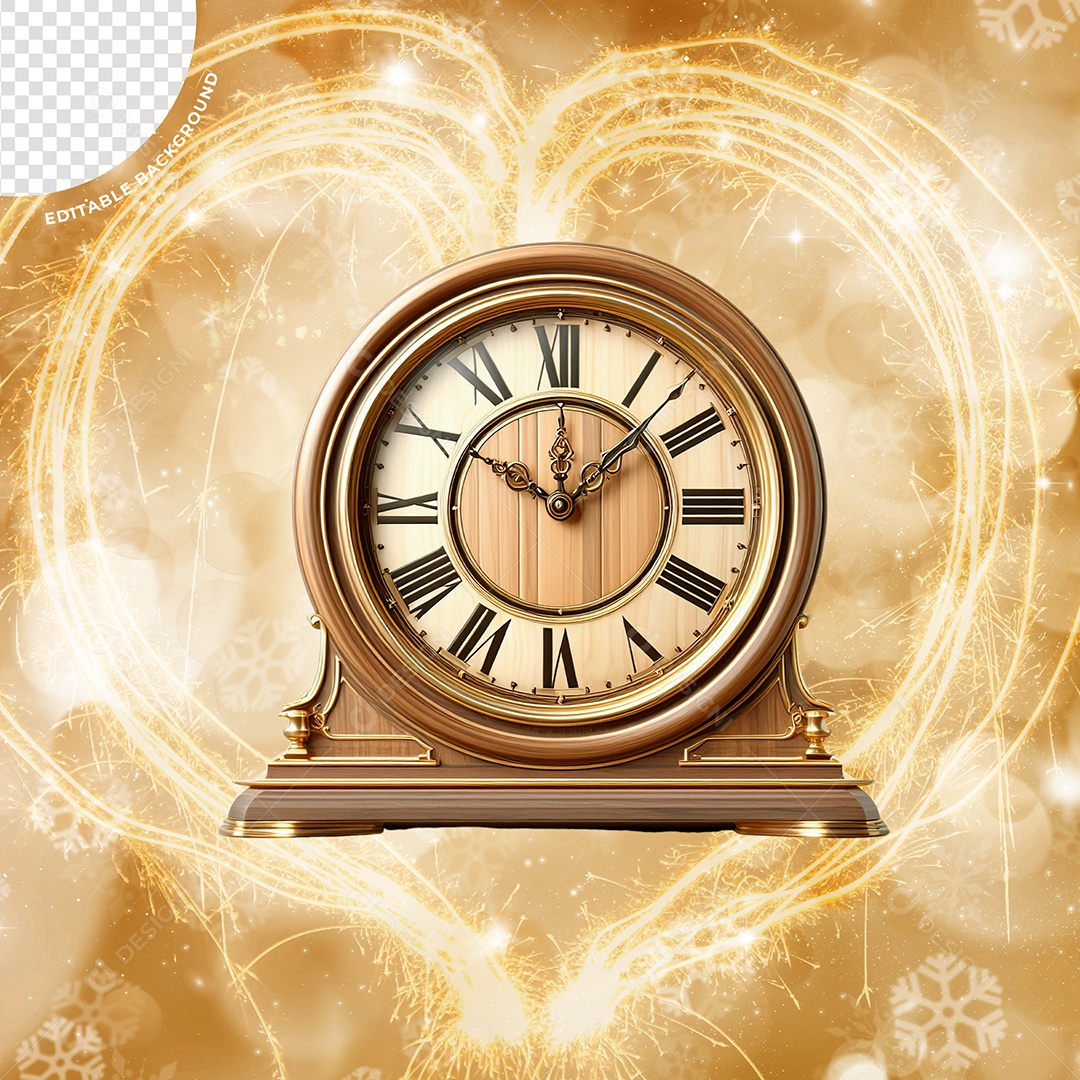 Elemento 3D Relógio Ano Novo Para Composição PSD