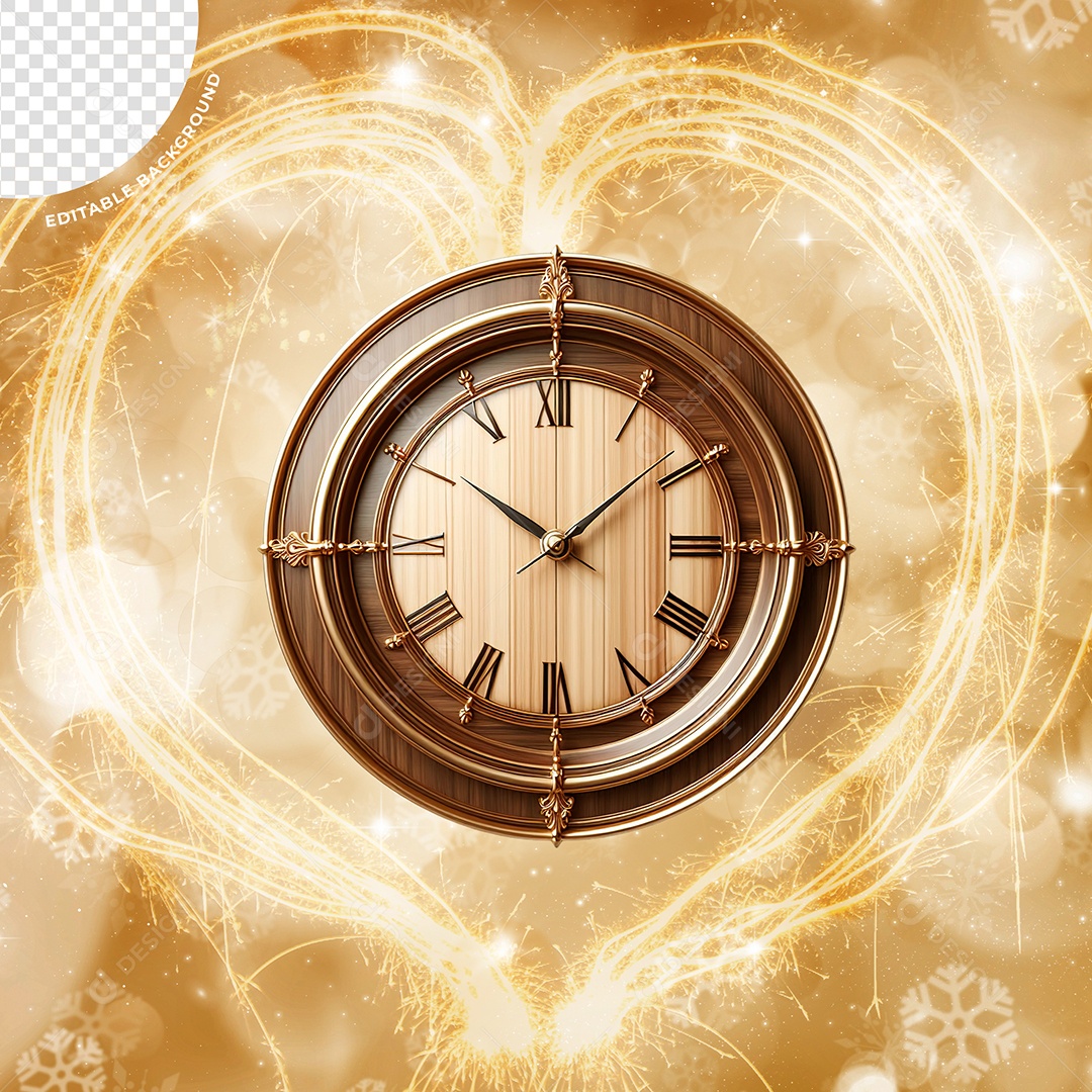 Elemento 3D Relógio Ano Novo Para Composição PSD
