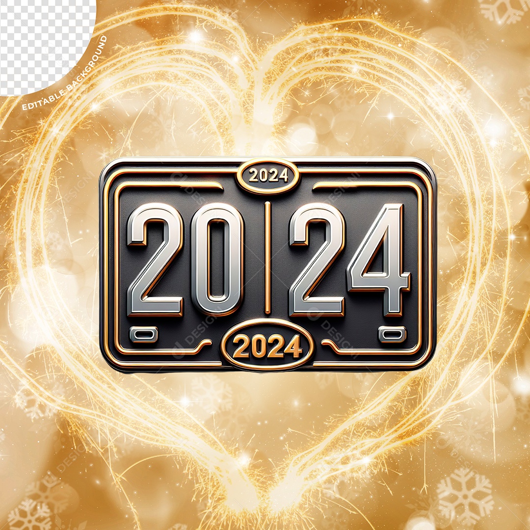 Elemento 3D Placa 2024 Ano Novo Para Composição PSD