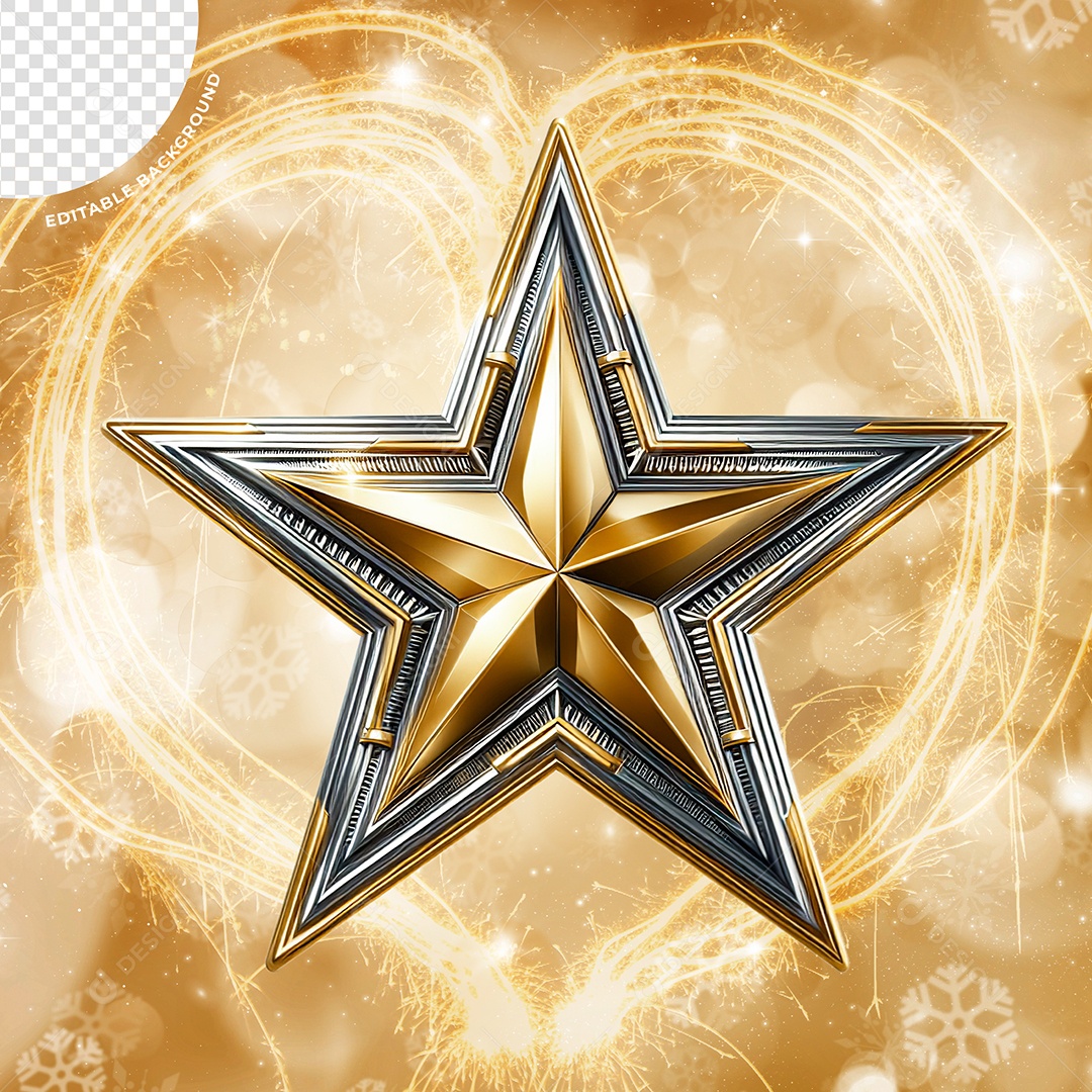 Elemento 3D Estrela Ano Novo Para Composição PSD