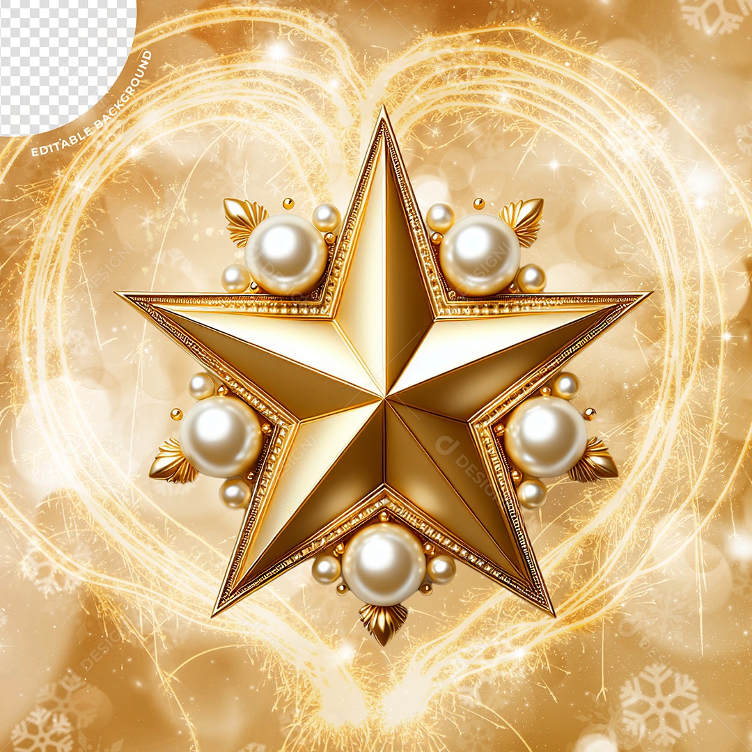 Elemento 3D Estrela Dourada Ano Novo Para Composição PSD