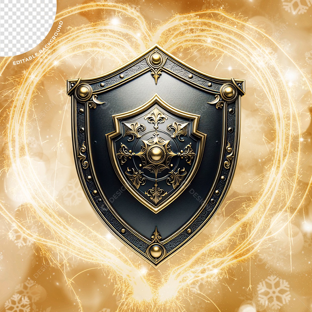 Elemento 3D Escudo 3D Ano Novo Para Composição PSD