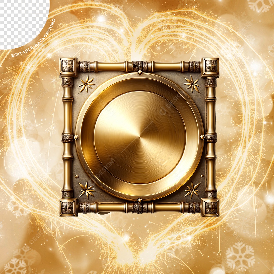 Elemento 3D Moldura Dourada Ano Novo Para Composição PSD