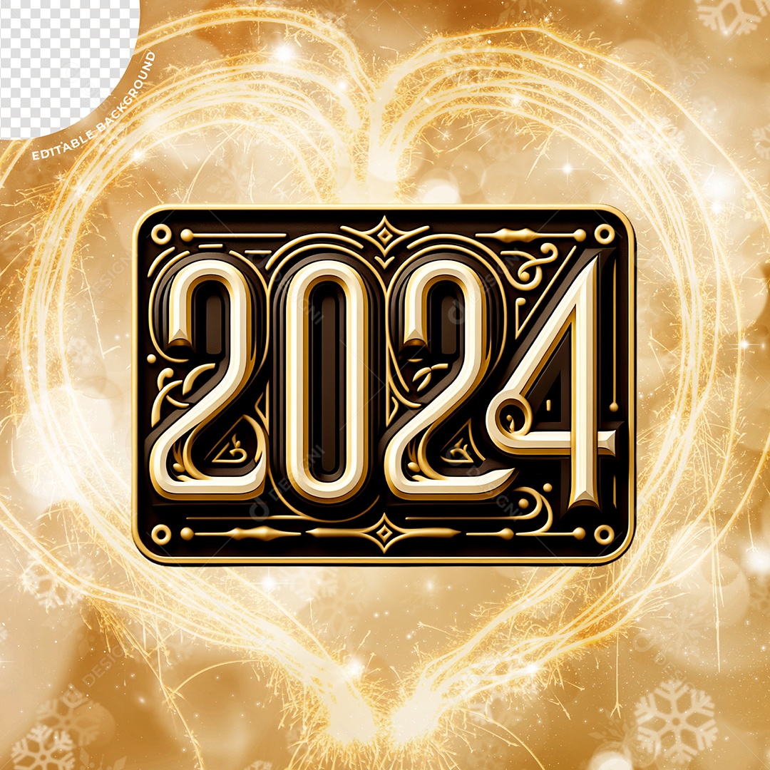 Elemento 3D Placa 2024 Ano Novo Para Composição PSD