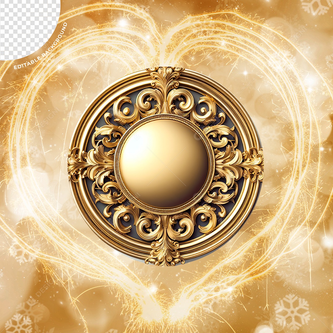 Elemento 3D Escudo Dourado Ano Novo Para Composição PSD