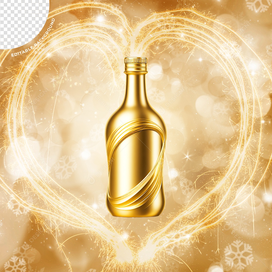 Elemento 3D Garrafa Dourada Ano Novo Para Composição PSD