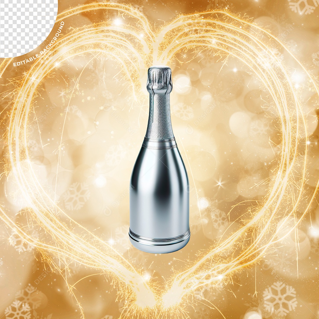Elemento 3D Garrafa Champanhe Prata Ano Novo Para Composição PSD