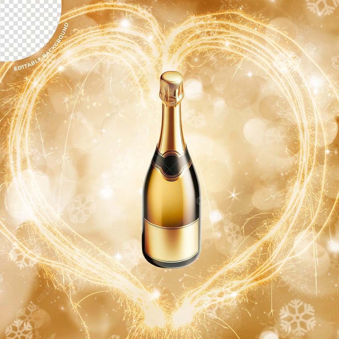 Elemento 3D Garrafa Champanhe Ano Novo Para Composição PSD