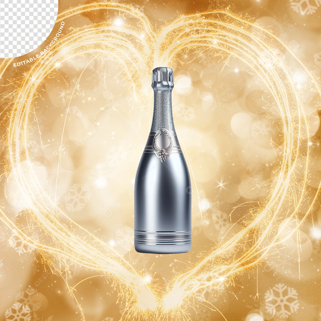 Elemento 3D Garrafa Champanhe Prata Ano Novo Para Composição PSD