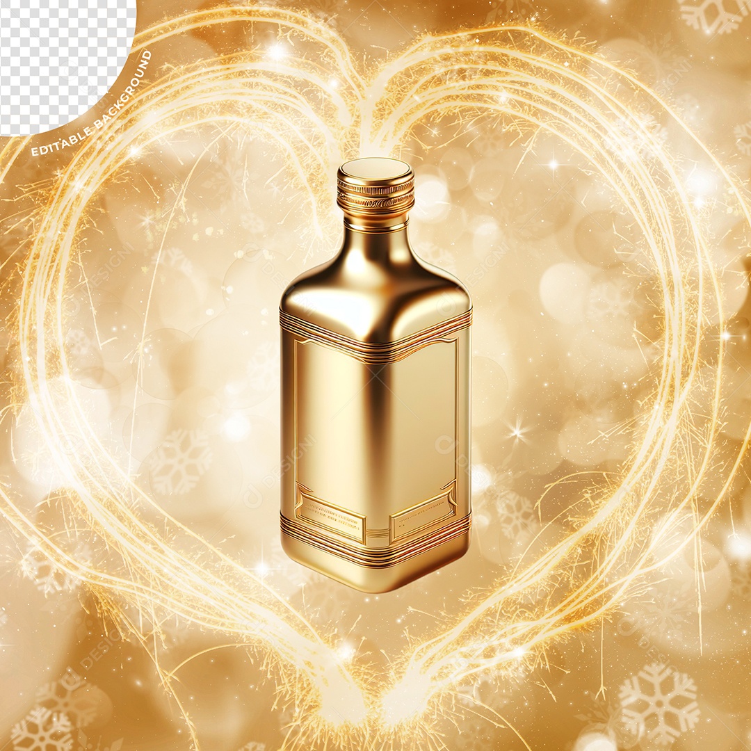 Elemento 3D Garrafa Dourada Ano Novo Para Composição PSD