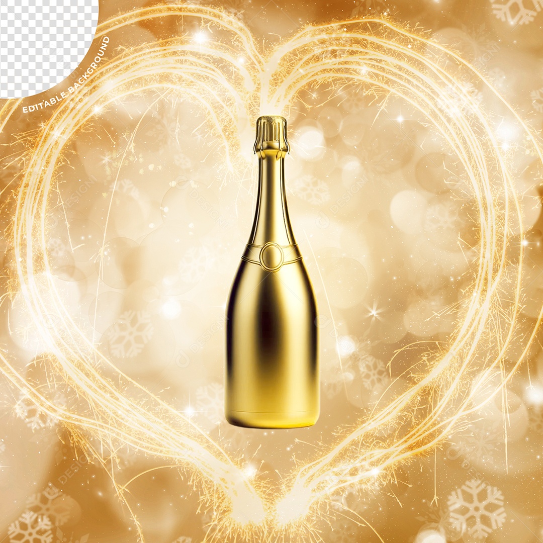 Elemento 3D Garrafa Champanhe Ano Novo Para Composição PSD