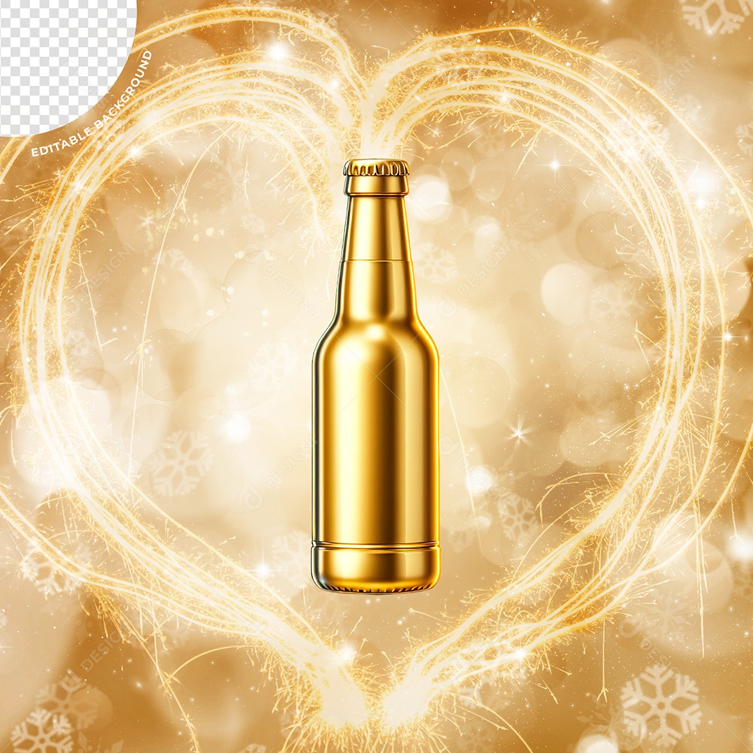 Elemento 3D Garrafa Dourada Ano Novo Para Composição PSD