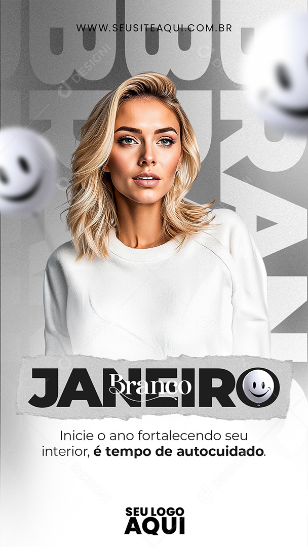 Story Janeiro Branco Inicie o Ano Fortalecendo seu Interior é Tempo de Autocuidado Social Media PSD Editável