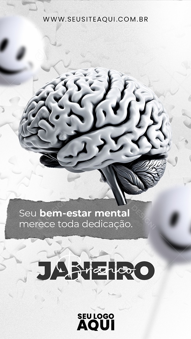 Story Janeiro Branco seu Bem-estar Merece toda Dedicação Social Media PSD Editável