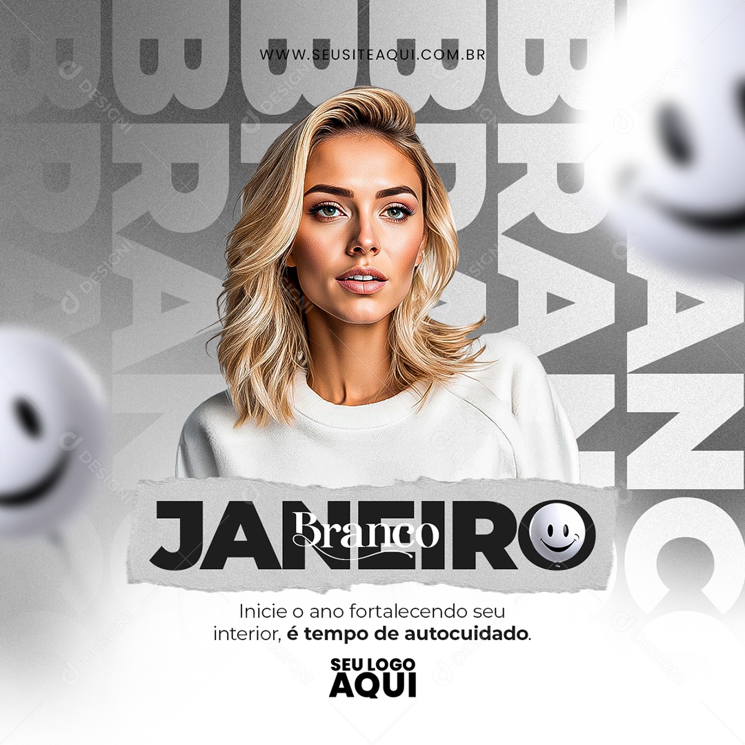 Feed Janeiro Branco Inicie o Ano Fortalecendo seu Interior é Tempo de Autocuidado Social Media PSD Editável