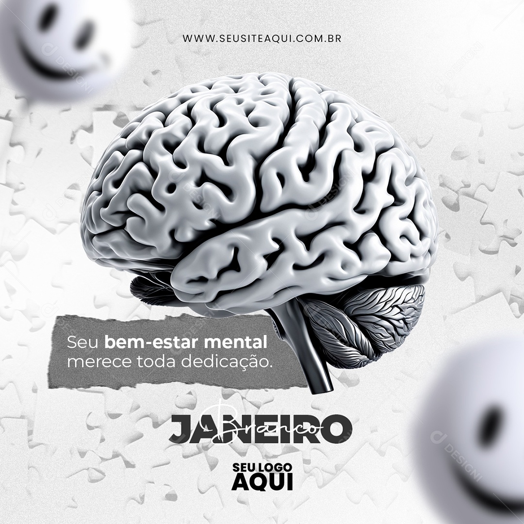 Feed Janeiro Branco Mês da Conscientização Sobre a Saúde Mental Social Media PSD Editável