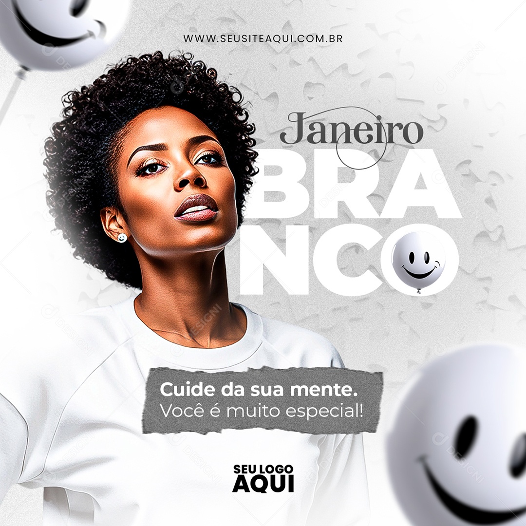 Feed Janeiro Branco Cuide sua Mente Você é Muito Especial Social Media PSD Editável