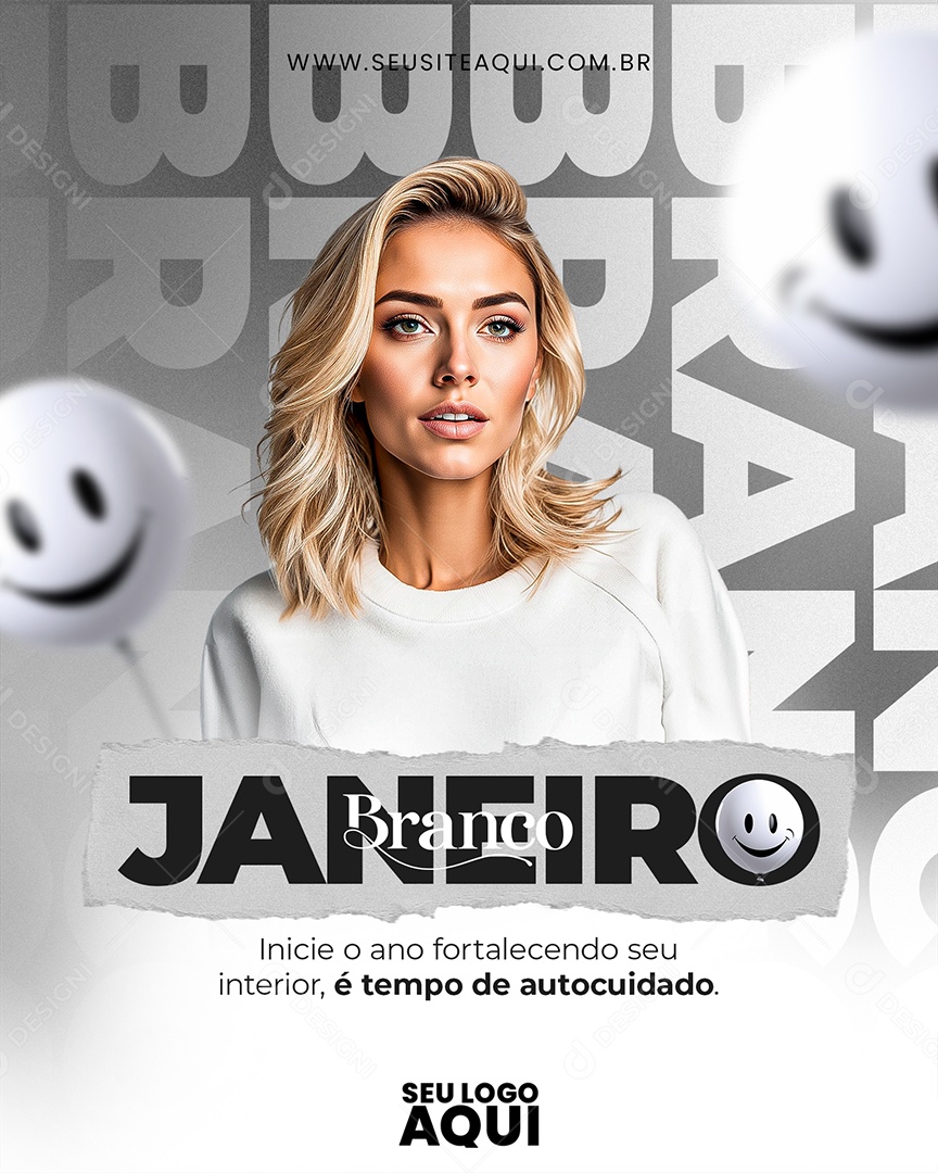 Janeiro Branco Inicie o Ano Fortalecendo seu Interior é Tempo de Autocuidado Social Media PSD Editável