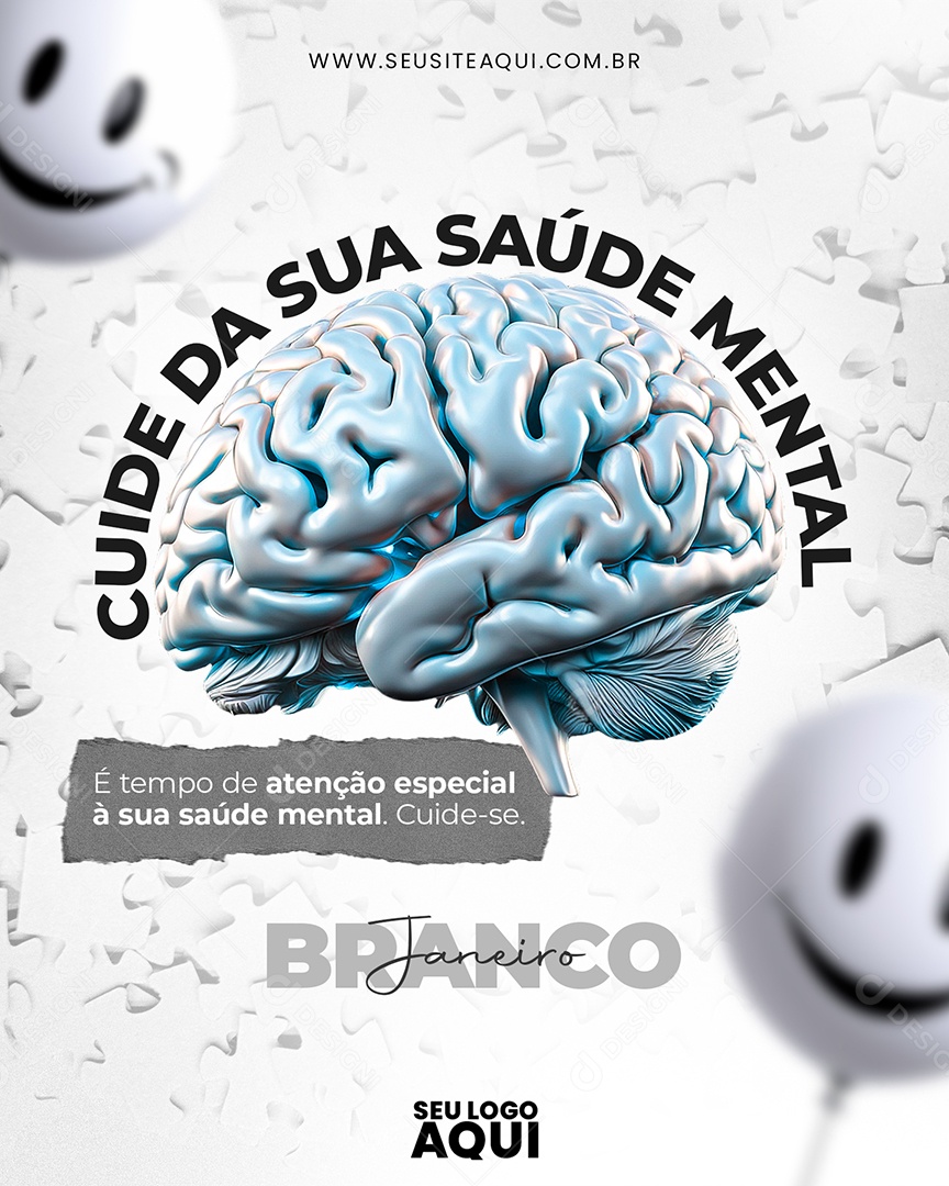 Janeiro Branco é Tempo de Atenção Especial a sua Saúde Mental Social Media PSD Editável