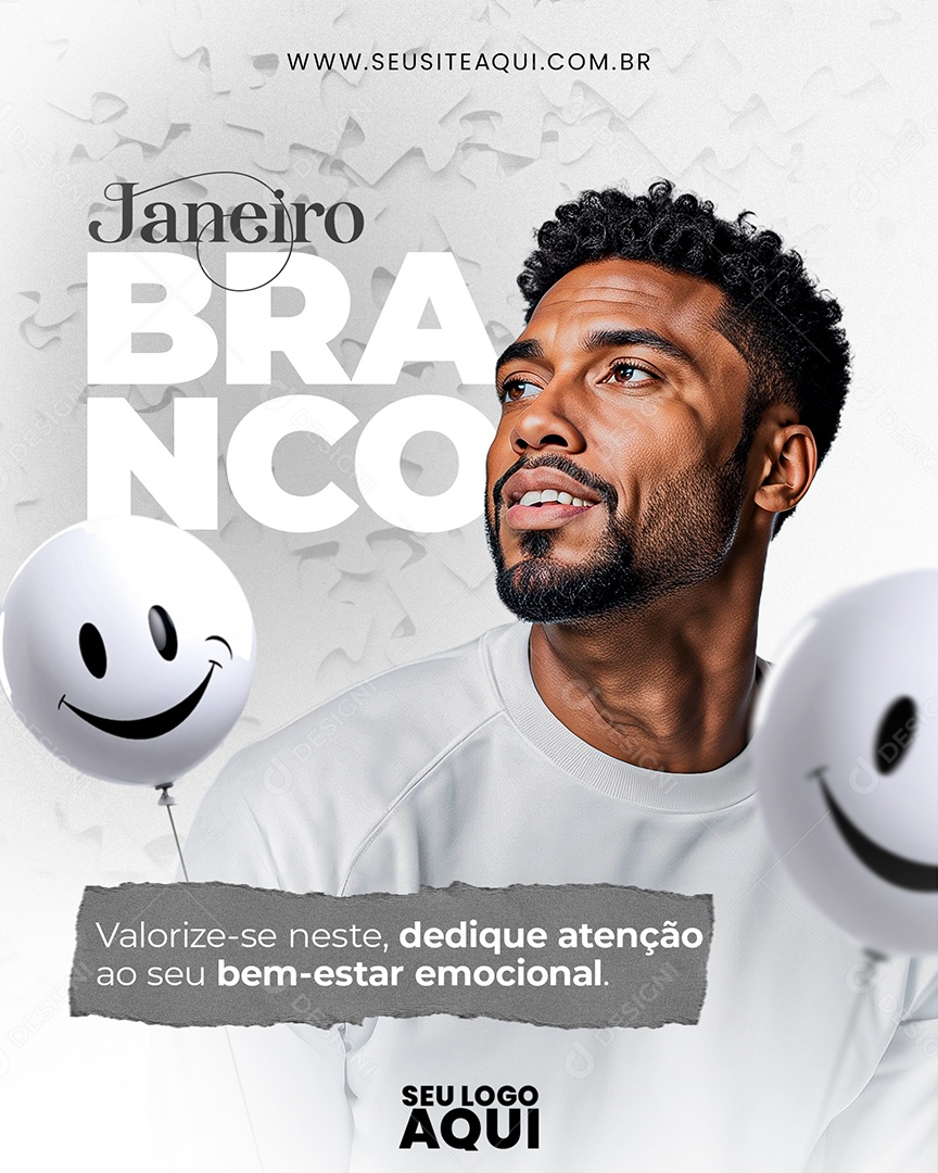 Janeiro Branco Valorize-se Neste Dedique Atenção ao seu Bem-estar Emocional Social Media PSD Editável