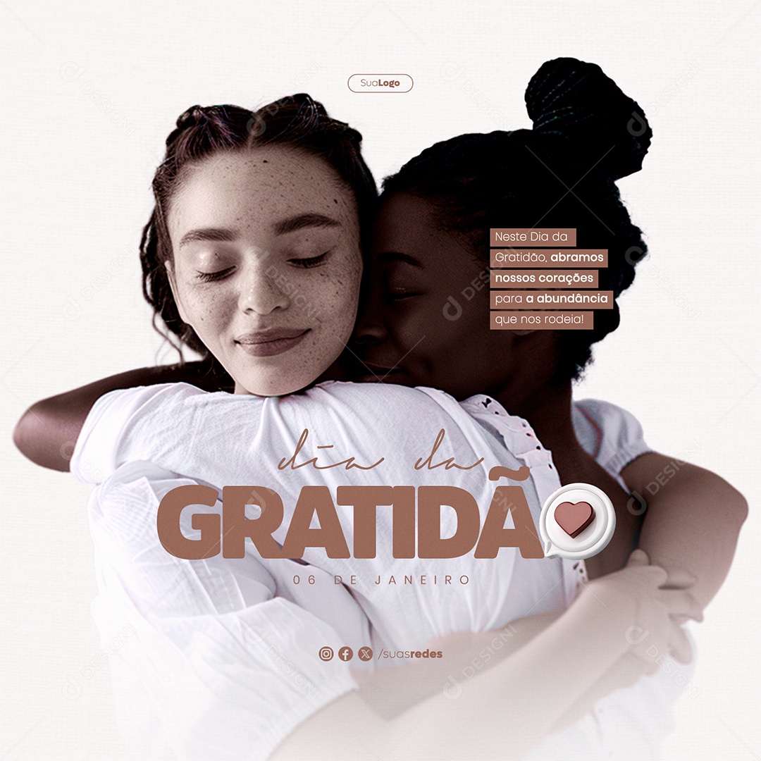 Social Media Dia da Gratidão 06 de Janeiro abramos nossos corações para a abundância PSD Editável
