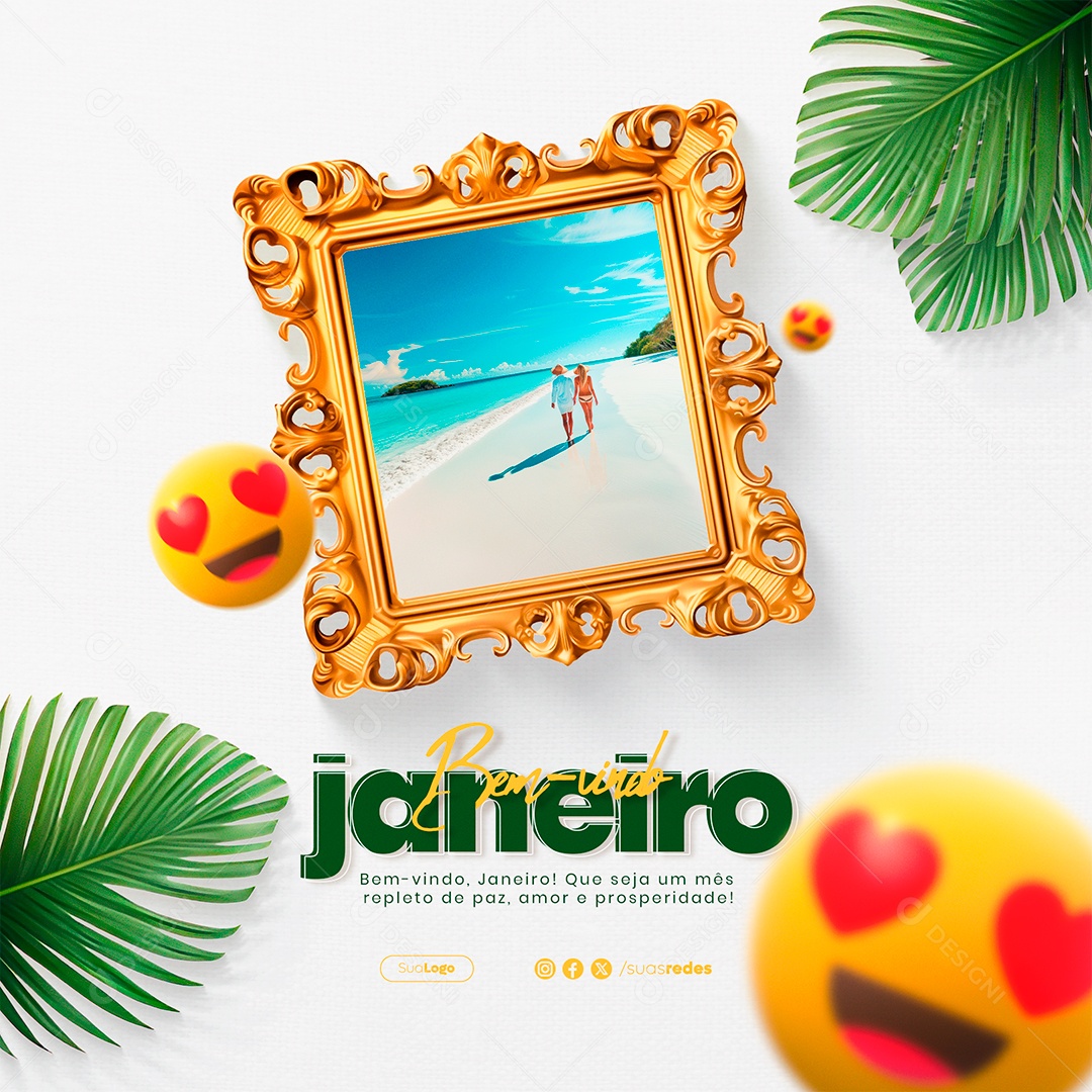 Bem Vindo Janeiro Que Seja um Mês Repleto de Paz Amor e Prosperidade Social Media PSD Editável
