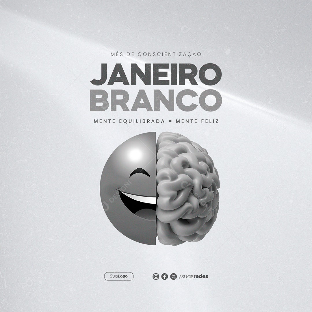 Janeiro Branco Mês de Conscientização mente Equilibrada Mente Feliz Social Media PSD Editável