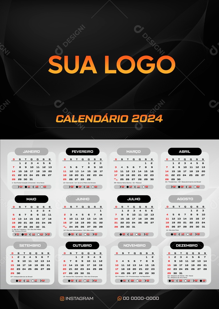 Social Media Calendário 2024 PSD Editável