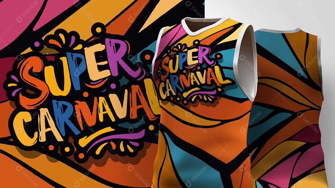 Abadá de Carnaval Estampa de Camisa Texto Super Carnaval Colorido Ai + EPS