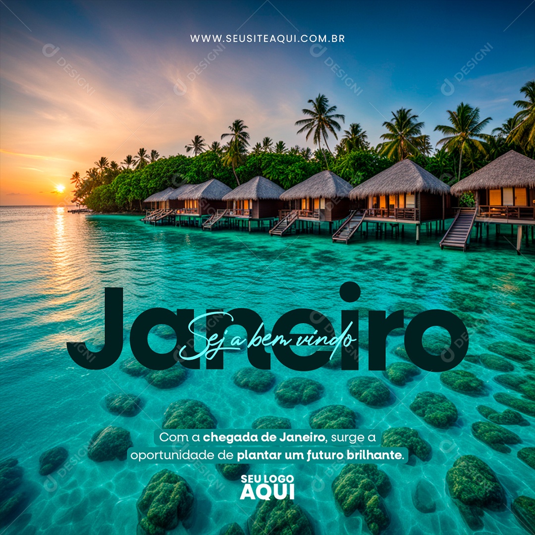 Seja Bem Vindo Janeiro Surge a Oportunidade de Planta um Futuro Brilhante Social Media PSD Editável