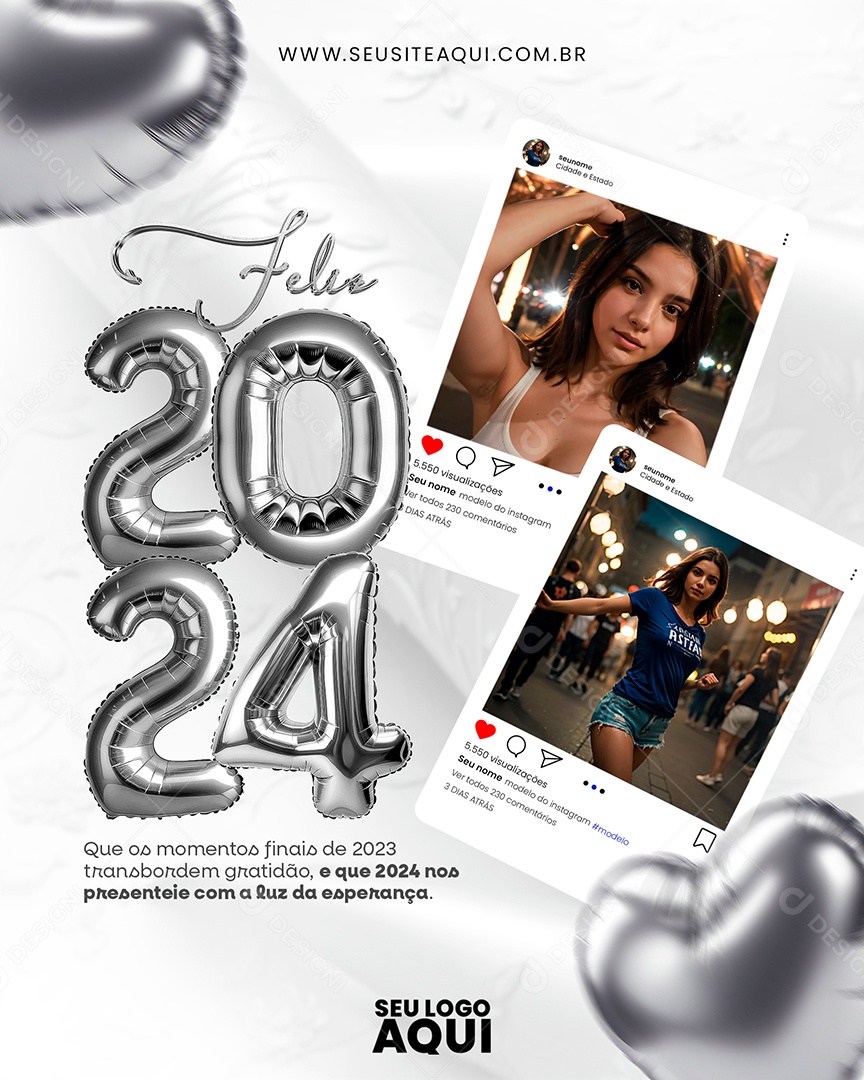 Feliz 2024 que os Momentos Finais de 2023 Transformem Gratidão Social Media PSD Editável