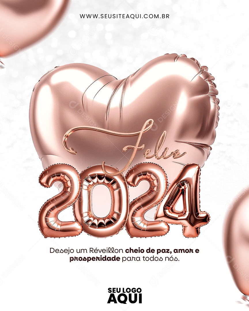 Feliz 2024 Desejo em Réveillon Cheio de Paz Amor e Prosperidade para todos Nós Social Media PSD Editável